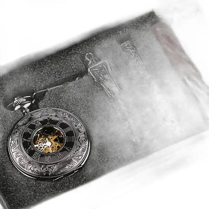 Montre à gousset steampunk luxe en argent avec chaîne dans coffret montre élégant