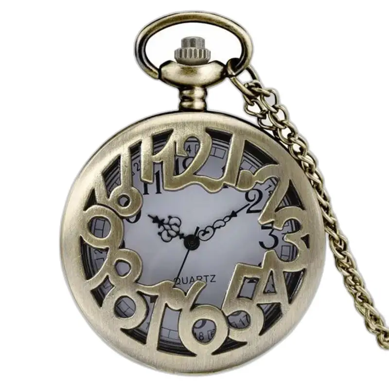 Montre collier rétro femme avec montre en bronze et chaîne vintage élégante