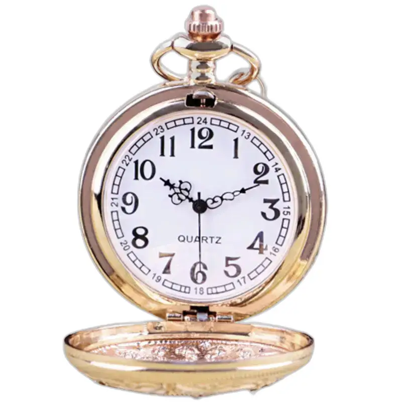Montre à gousset élégante avec cadran blanc et finition dorée, pierres émeraude disponibles
