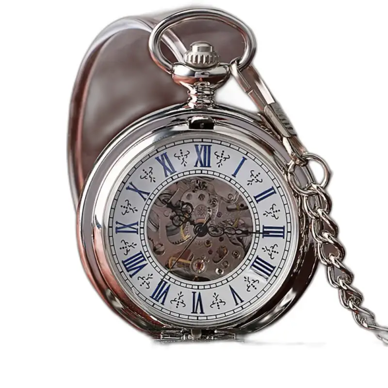 Montre à gousset mécanique Dark Sun avec chaîne en argent