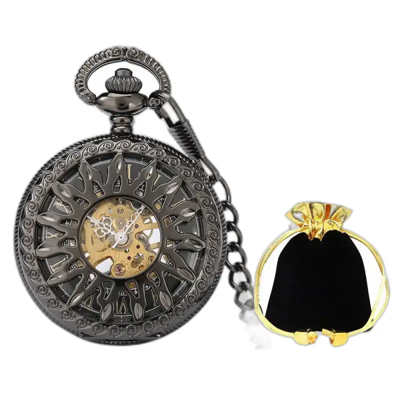 Montre à gousset Mécanique Golden Sun avec poche en or, couleur gunmetal élégante