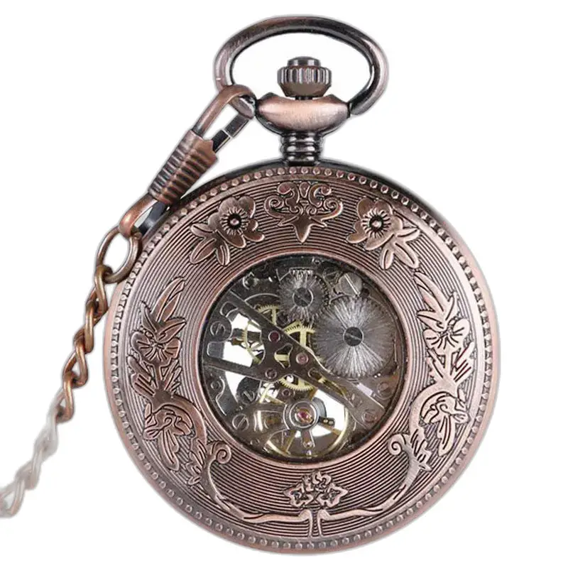 Montre à gousset Mécanique Luxe en Cuivre avec design unique et cœur squelette