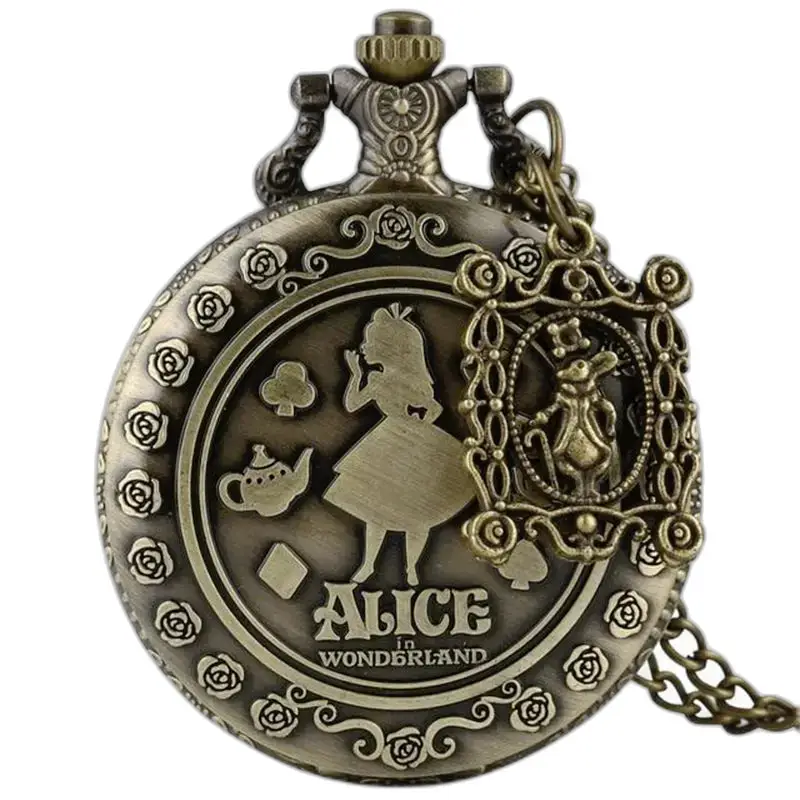 Montre Collier Alice Vintage pour Femme Homme avec montre collier inspirée d’Alice au pays des merveilles