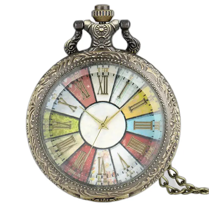 Montre Collier Antique en Bronze Vintage avec un design coloré et orné