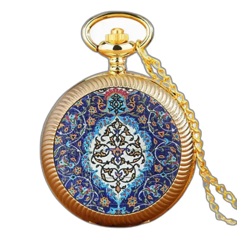 Montre-collier Vintage Fleur Vertes en Bronze avec affichage analogique et design élégant